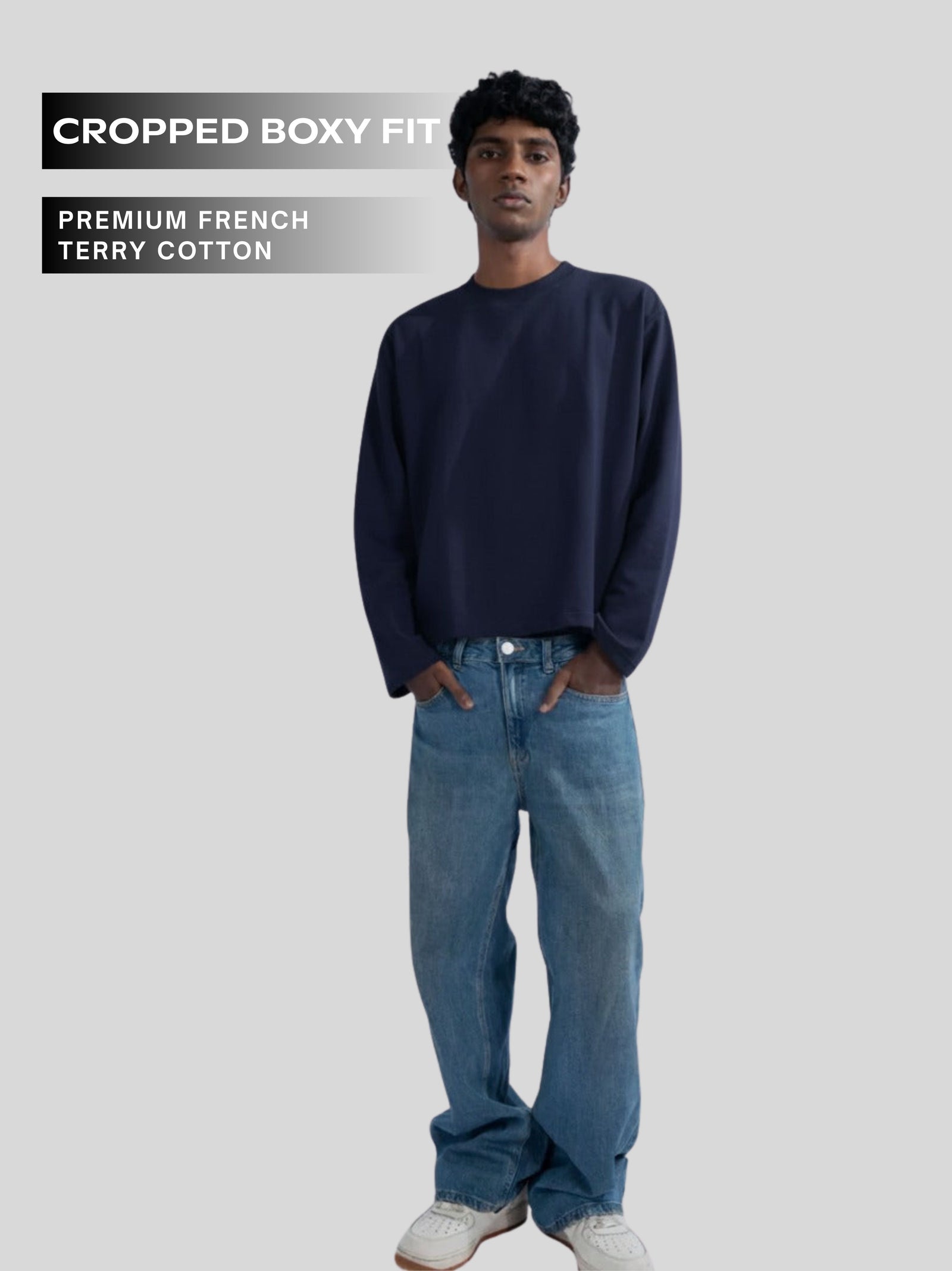 Navy Cropped Sweatshirt