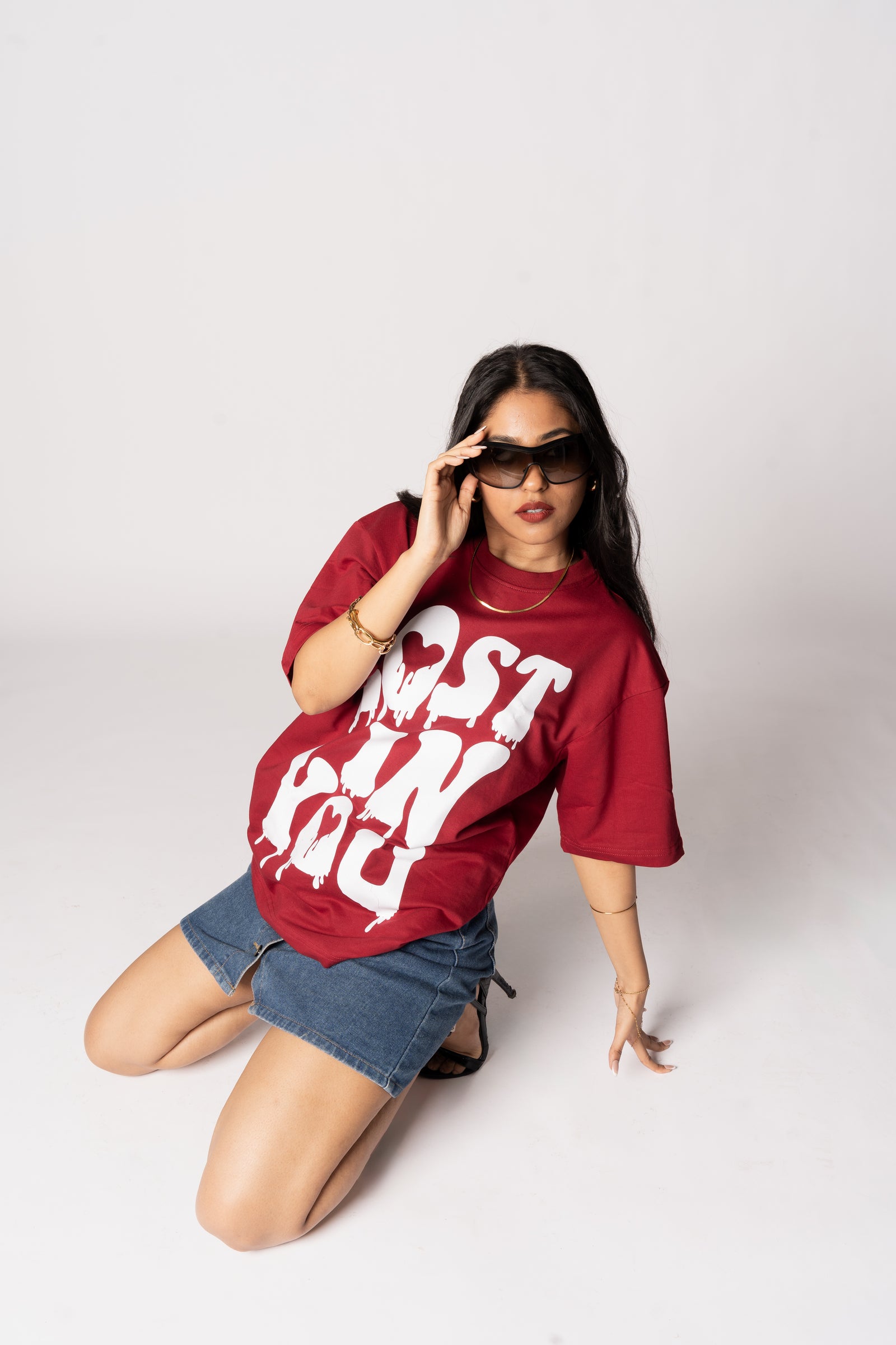 Red Lost In You Oversized T-shirt